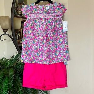 Brand New Carter’s 2-Piece Set Floral Peasant Top & Tailored Pink Shorts